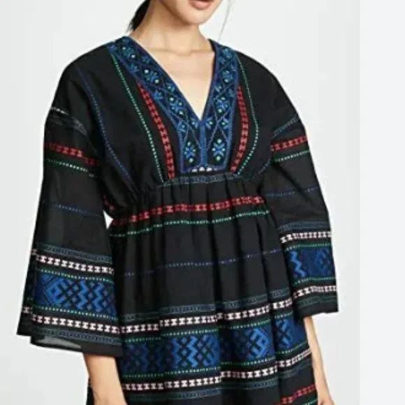 green emerald velvet dress Joie Ralston Cotton Embroidered Short Sleeve White Tunic Dress Coverup main image 1